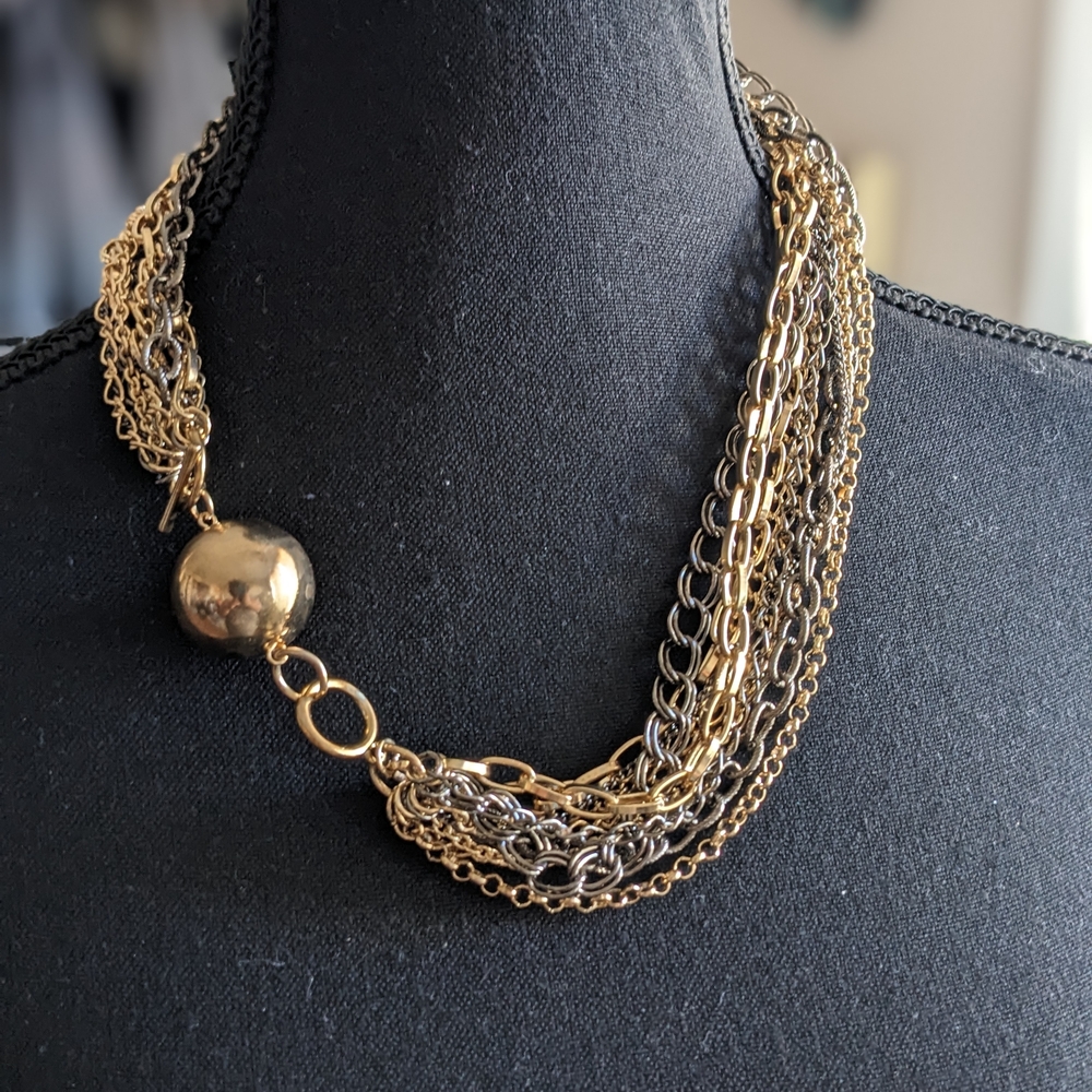Vintage Chunky Multi Chain Gold Ball Bib Necklace